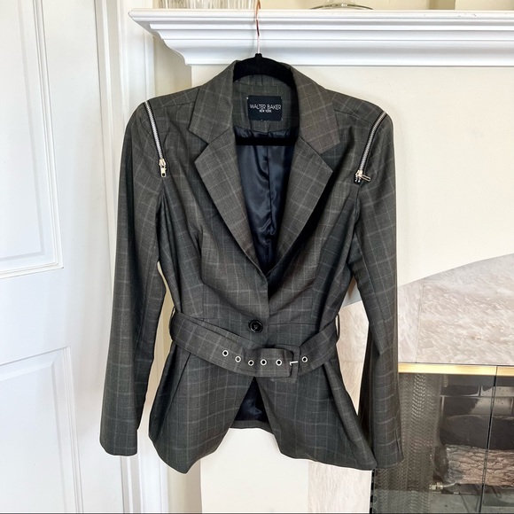 Walter Baker Checked Belted Jacket — Grey, M - Picture 7 of 14